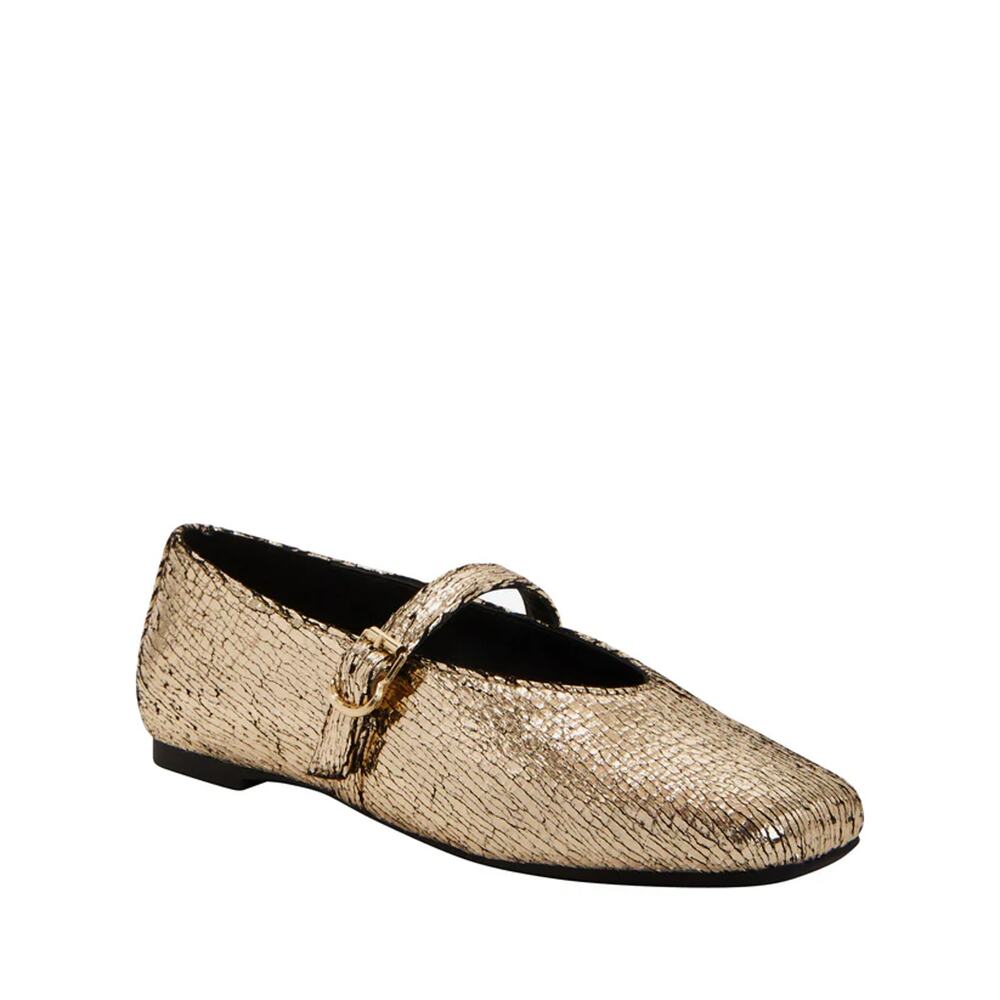 Katy Perry The Evie Mary Jane Flats Gold Metallic Glass Women's Size 6 NWT